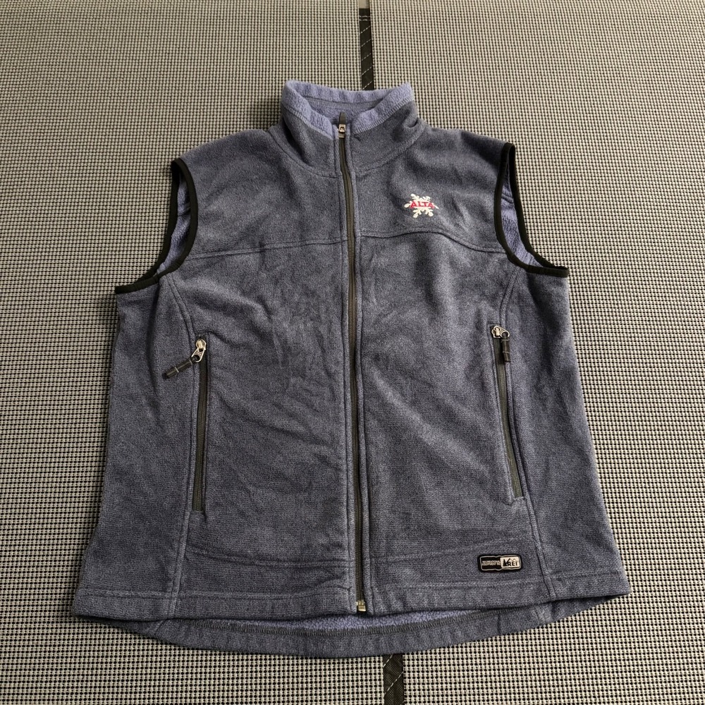 REI Fleece Vest Womens Large Sleeveless Full Zip Outdoor‎ Mock Neck Jacket Blue